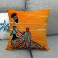 Linen pillowcase featuring African woman art print on a modern grey sofa backdrop - African Woman Art Style 1 (1) / 45x45cm