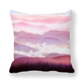 Square peach skin pillowcase with purple mountain landscape and forest silhouette - Pink Purple Forest Style (4) / 18x18 Inch