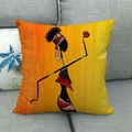 Linen pillowcase with African tribal art woman print on orange gradient background - African Woman Art Style 2 (2) / 45x45cm