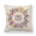 Linen Easter pillowcase featuring a floral egg wreath and Happy Easter typography - Painted Eggs and Plant Wreath (7)