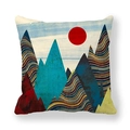 Funda de cojín de piel de melocotón con diseño abstracto de sol y montaña - Estilo Arte Abstracto Montañas Sol Rojo (5) / 45x45cm