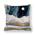 Housse de coussin carrée avec paysage de marbre bleu foncé abstrait et montagnes dorées - Montagne Bordée de Feuille d'Or (6)