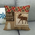 Rustikaler Leinen-Kissenbezug mit Elch-Silhouette und Seek Wildlife-Text für Dekoration - Elch Wald Karo Seek Wildlife Stil