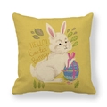 Funda de cojín de Pascua en lino amarillo con conejo blanco y huevos coloridos - Estilo Huevo de Conejo Amarillo (3)