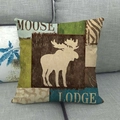 Housse de coussin en lin avec motif d'élan et patchwork vintage style rustique - Style Élan Silhouette Patchwork Moose Lodge