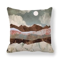 Housse de coussin en peau de pêche avec motif marbré de soleil et montagnes - Paysage Rétro Nordique (7)