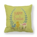 Funda de cojín de Pascua en lino con pollito amarillo y texto Happy Easter verde - Bendición de Pascua Verde Hierba (4)