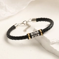 Bracelet punk en cuir tressé pour homme avec crâne argenté et fermoir mousqueton réglable - Design de Crâne (Style B399)