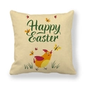 Leinen-Osterkissenbezug mit Happy Easter Schriftzug und Küken-Grafik in Beige - Cartoon Küken Grasstil (5)