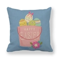 Housse de coussin de Pâques en lin avec motif bleu, seau rose et œufs colorés - Sceau Bleu avec Œufs (6)