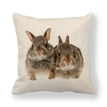 Funda de cojín de lino con estampado de dos conejitos realistas para decoración de Pascua - Jóvenes Conejos Gris Marrón