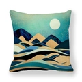 Funda de cojín de piel de melocotón con diseño de montañas azules y luna dorada - Estilo Montañas Decorativas Abstractas Modernas (10) / 45x45cm