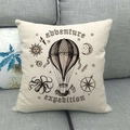 Kissenbezug aus Leinen mit Vintage-Heißluftballon und Adventure-Expedition-Druck - Nautisches Abenteuer Vintage-Druck (4) / 45x45 cm