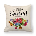 Oster-Kissenbezug aus Leinen mit Blumenmuster und Happy Easter Text auf weißem Grund - Bunter Blumiger Feiertagswunsch-Stil (8)