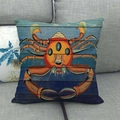 Fodera per cuscino vintage con stampa di granchio colorato su sfondo blu effetto legno - Stile Granchio (2)