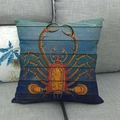 Fodera per cuscino vintage con granchio artistico su motivo rustico in legno blu mare - Stile Aragosta/Granchio (3)