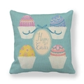 Fodera per cuscino pasquale verde acqua con cupcake su tessuto di lino e sfondo bianco - Stile Cupcake Ciano (8)