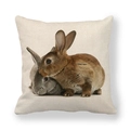 Funda de cojín de lino para Pascua con estampado de conejos sobre fondo blanco - Brown and Gray Rabbits