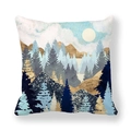 Housse de coussin en peau de pêche avec forêt bleue, lune dorée et paysage de marbre - Forêt de Montagne Calme en Hiver (13)