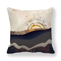 Funda de cojín de piel de melocotón con diseño abstracto de sol y montaña - 45x45 cm / Estilo de Amanecer con Ondulaciones Abstractas (12)