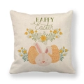 Linen Easter pillowcase featuring a pink rabbit, colorful eggs and Happy Easter text - Pink Bunny Head and Eggs (15)