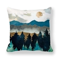 Funda de cojín de piel de melocotón con diseño de luna dorada y montaña azul - 45x45 cm / Estilo Paisaje de Bosque Nórdico Sereno (13)
