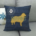 Detail of square navy linen pillowcase with yellow dog silhouette on a gray sofa - Deep Blue Dog Style (2) / 45x45cm