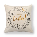 Oster-Kissenbezug aus Leinen mit Blumenkranz-Motiv und Happy Easter Aufdruck - Schwarzlinien-Pflanzenkranz-Mondstil (12)