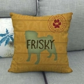 Detail of linen cushion cover featuring pug silhouette and vintage frisky typography - Ginger Dog Style (4) / 45x45cm