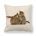 Funda de cojín de lino con diseño realista de conejo marrón y gatito atigrado decorativo - Brown Rabbit and Tabby Kitten