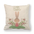 Oster-Kissenbezug aus Leinen mit braunem Hasen, rosa Ei und Happy Easter Schriftzug - Brauner Langohr-Hasen-Stil mit Rosa Blumen (13)
