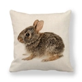 Funda de cojín de lino con estampado realista de conejo marrón sobre tela beige - Realistic Brown Wild Rabbit