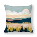 Funda de cojín de piel de melocotón con paisaje abstracto de mármol y puesta de sol - 45x45 cm / Estilo Silueta de Bosque de Pinos al Atardecer Cálido (16)
