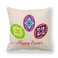 Leinen-Osterkissenbezug mit drei bemalten Eiern und Happy Easter Schriftzug - Drei Bemalte Ostereier Wortstil (14)