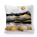 Housse de coussin à motif marbre et soleil en tissu peau de pêche doré et gris - Ambiance Zen Or Mouvant (18)