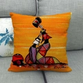 Leinen-Kissenhülle mit lebendigem afrikanischem Ölgemälde und gelbem geometrischem Design - Afrikanische Frauenkunst Stil 15 (15) / 45x45cm
