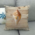 Mediterranean sea shell printed linen pillow cover with wood grain texture on sofa - Distressed Marine Style (5) / 18x18 Inch
