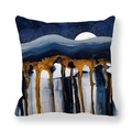 Funda de cojín con patrón de mármol, cielo estrellado y montañas doradas abstractas - 45x45 cm / Estilo Cielo Estrellado Azul Profundo con Sensación de Arenas Movedizas (18)