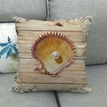 Detailed view of linen cushion cover with ocean shell print on a grey sofa - Pearl Shell Style (6) / 18x18 Inch