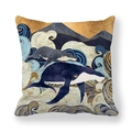 Square marble texture ocean whale pillow cover with blue and gold waves pattern - Ukiyo-e Style Whale