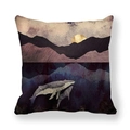 Marble ocean whale landscape peach skin pillowcase with artistic mountain and moon pattern - Deep Sea Mountains Double Whales