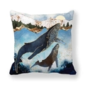 Peach skin marble pillowcase featuring artistic whales with golden foil details in waves - Moonlight Forest Sea Whale
