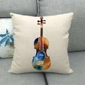 Detailed texture of linen cushion cover with colorful abstract watercolor violin print - Violin Abstract Watercolor Style