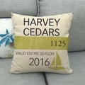 Vintage linen pillowcase with Harvey Cedars sailboat print on gray sofa - Harvey Cedars Retro Sailboat Print Style (9)