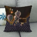 Leinen Kissenbezug mit Heißluftballon-Druck und Sternenhimmel auf schwarzem Stoff - Dreamy Starry Sky Hand-drawn (14) / 45x45 cm
