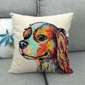 Fodera per cuscino con ritratto di cane Cavalier King Charles su divano grigio - Illustrazione di Cavalier King Charles Spaniel / 45x45cm