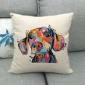 Fodera per cuscino in lino con illustrazione colorata di bassotto in stile pop art - Pop Art di Bassotto Colorato / 45x45cm
