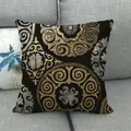 Linen pillow cover with gold and silver mandala geometric pattern on a grey sofa - Black Base Gold Silver Mandala Pattern(3)