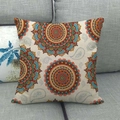 Detail of bohemian mandala and paisley pattern on square linen cushion cover - Orange Red Mandala Paisley (5)