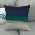 Nahaufnahme der Leinenkissenhülle mit abstraktem Ölgemälde-Muster in Blau und Weiß - 45x45 cm / Blau Grün Verlauf Horizont (4)